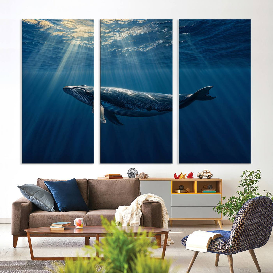 Whale under Ocean Wall Art Canvas Print