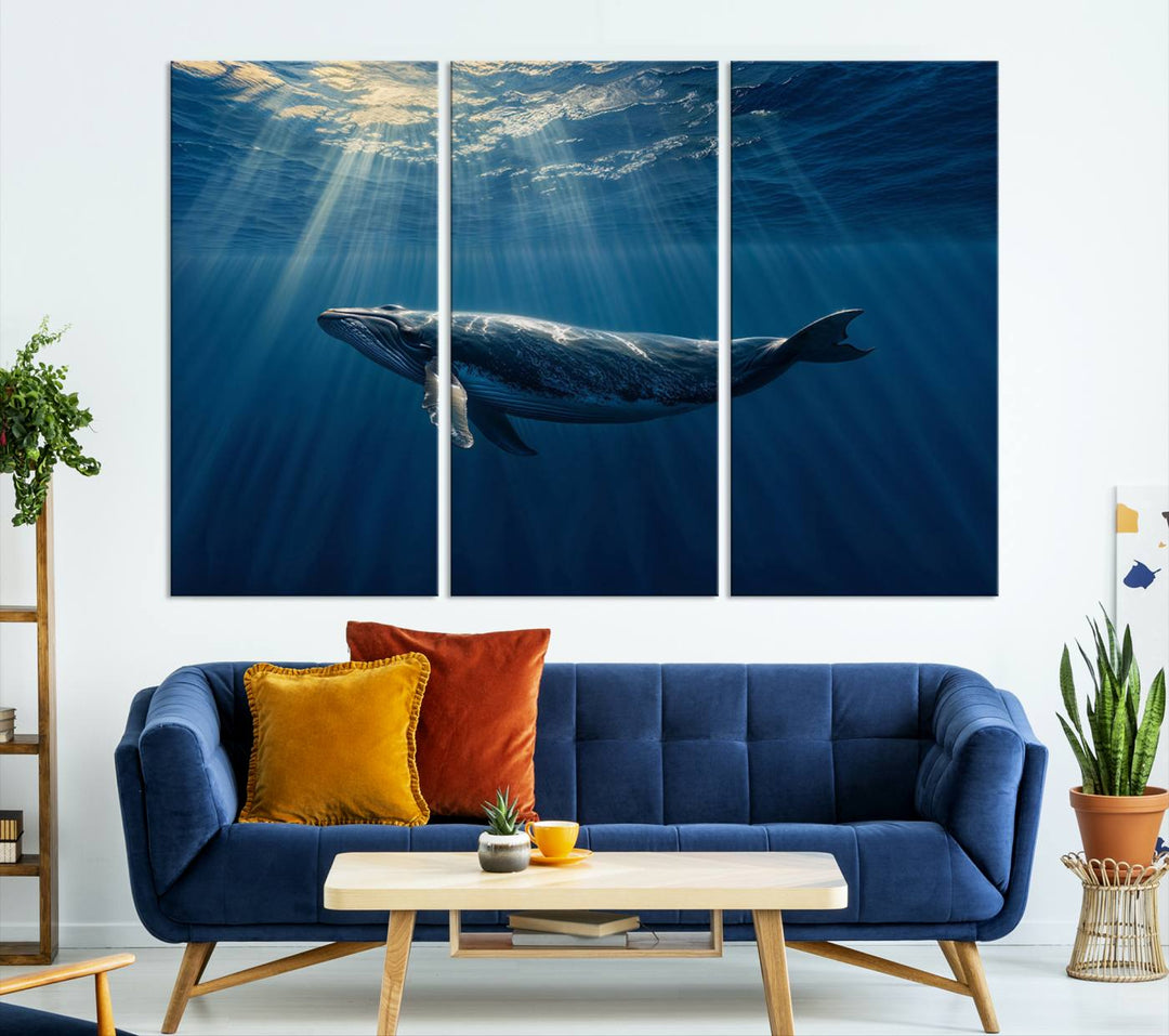 Whale under Ocean Wall Art Canvas Print