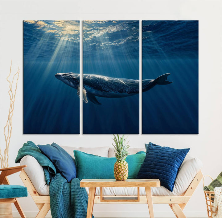 Whale under Ocean Wall Art Canvas Print