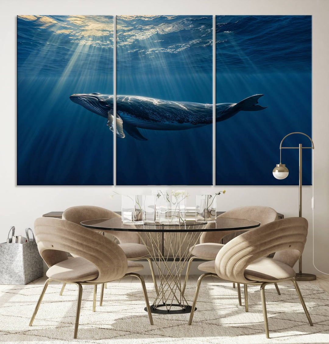 Whale under Ocean Wall Art Canvas Print