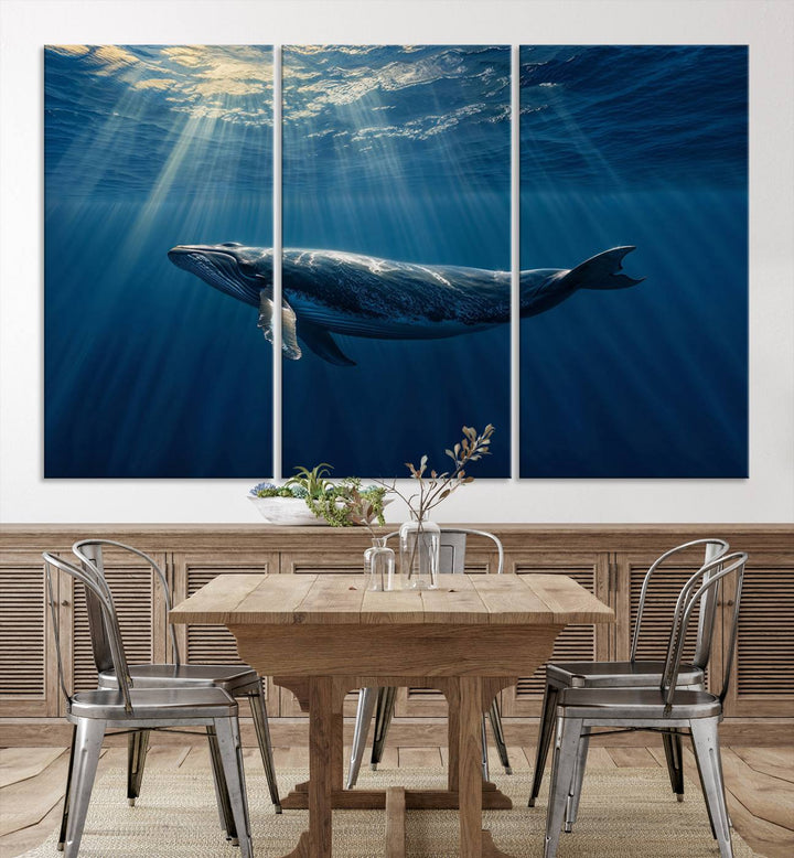 Whale under Ocean Wall Art Canvas Print