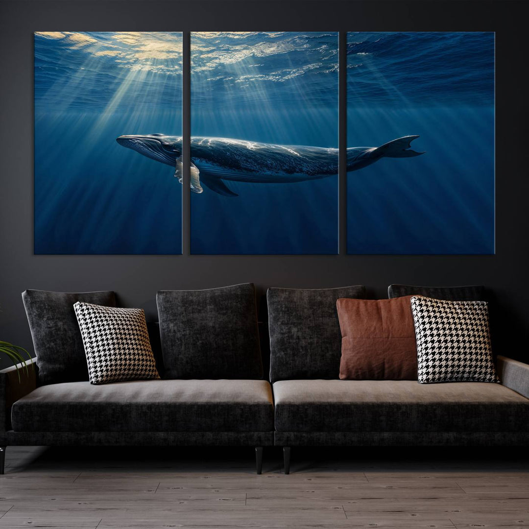 Whale under Ocean Wall Art Canvas Print