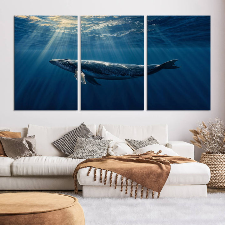 Whale under Ocean Wall Art Canvas Print