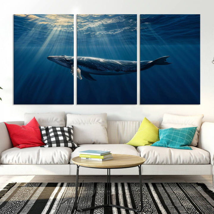 Whale under Ocean Wall Art Canvas Print