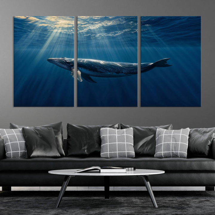 Whale under Ocean Wall Art Canvas Print