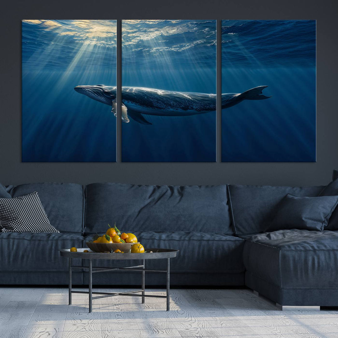 Whale under Ocean Wall Art Canvas Print