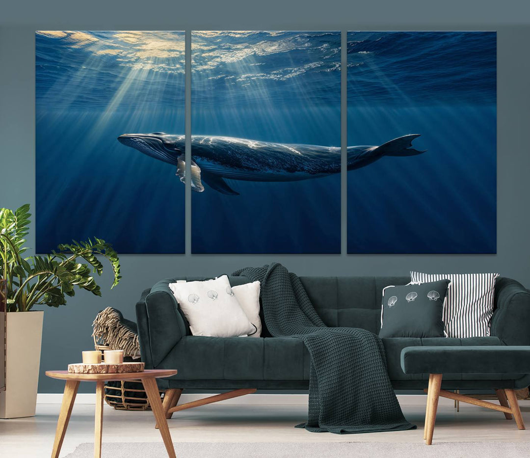 Whale under Ocean Wall Art Canvas Print