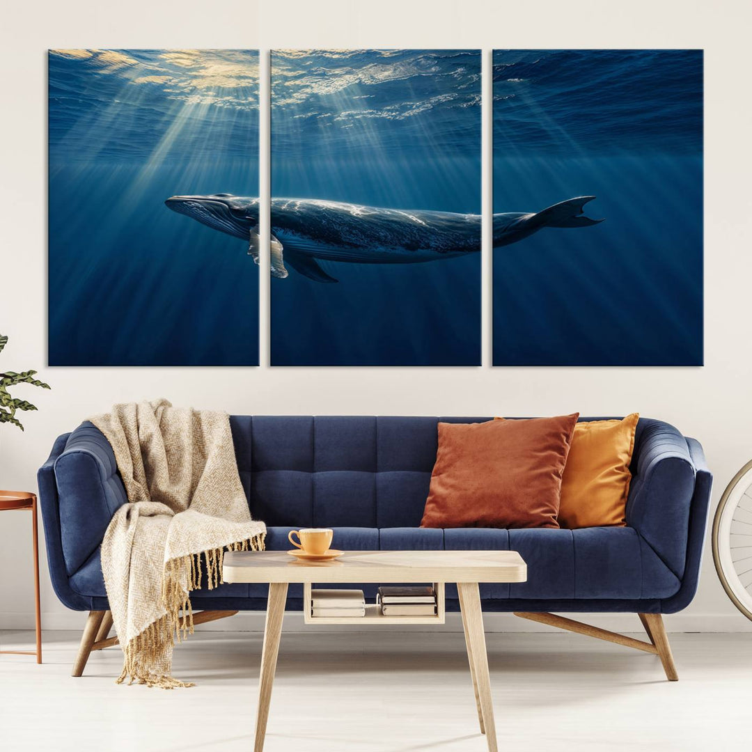 Whale under Ocean Wall Art Canvas Print