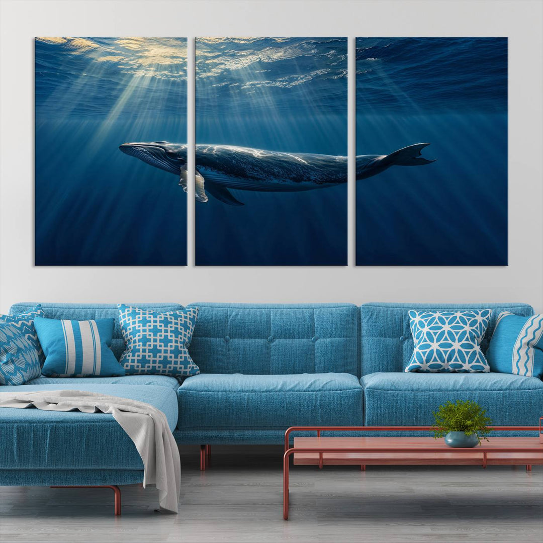 Whale under Ocean Wall Art Canvas Print