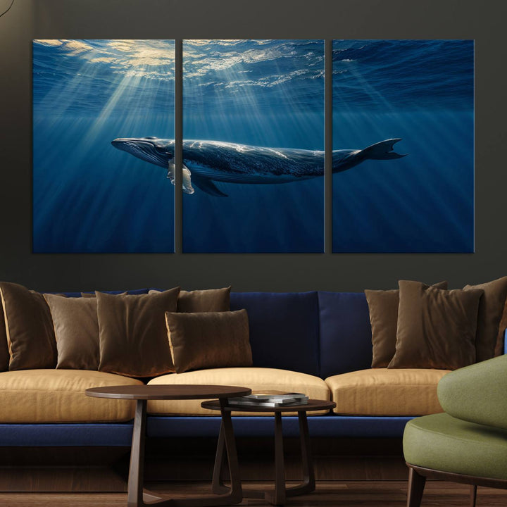 Whale under Ocean Wall Art Canvas Print