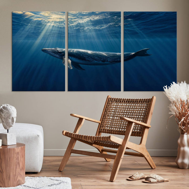 Whale under Ocean Wall Art Canvas Print