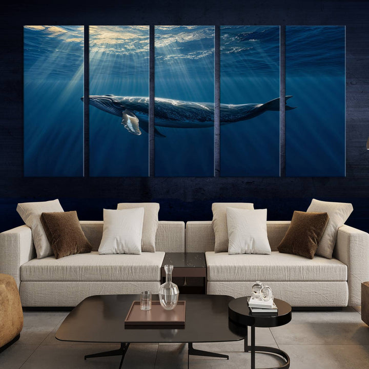 Whale under Ocean Wall Art Canvas Print