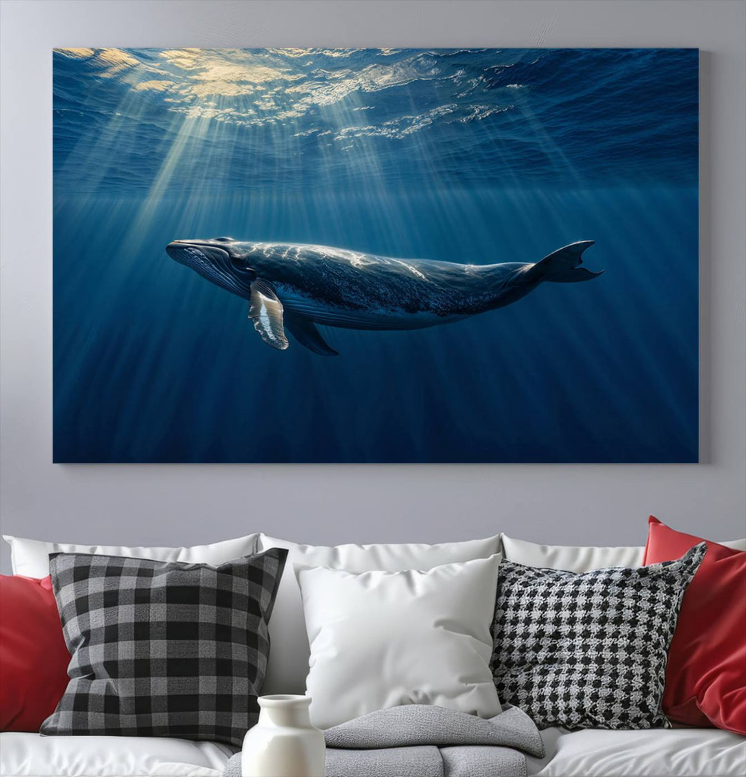 Whale under Ocean Wall Art Canvas Print