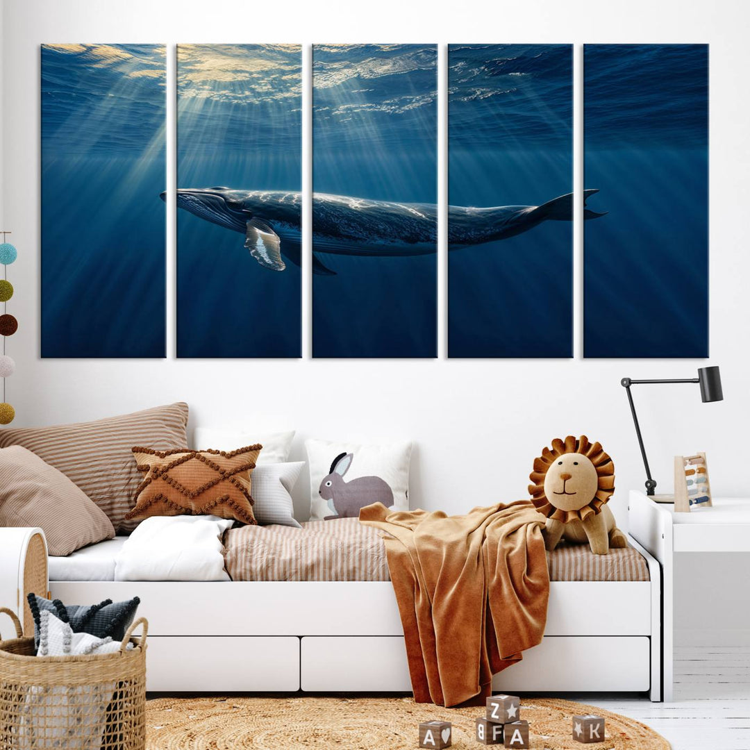 Whale under Ocean Wall Art Canvas Print