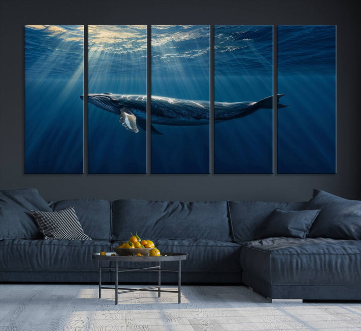 Whale under Ocean Wall Art Canvas Print