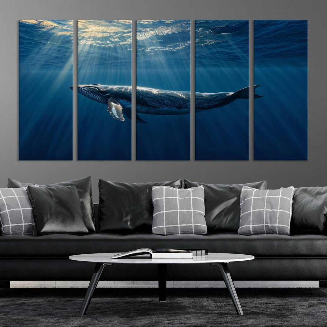 Whale under Ocean Wall Art Canvas Print