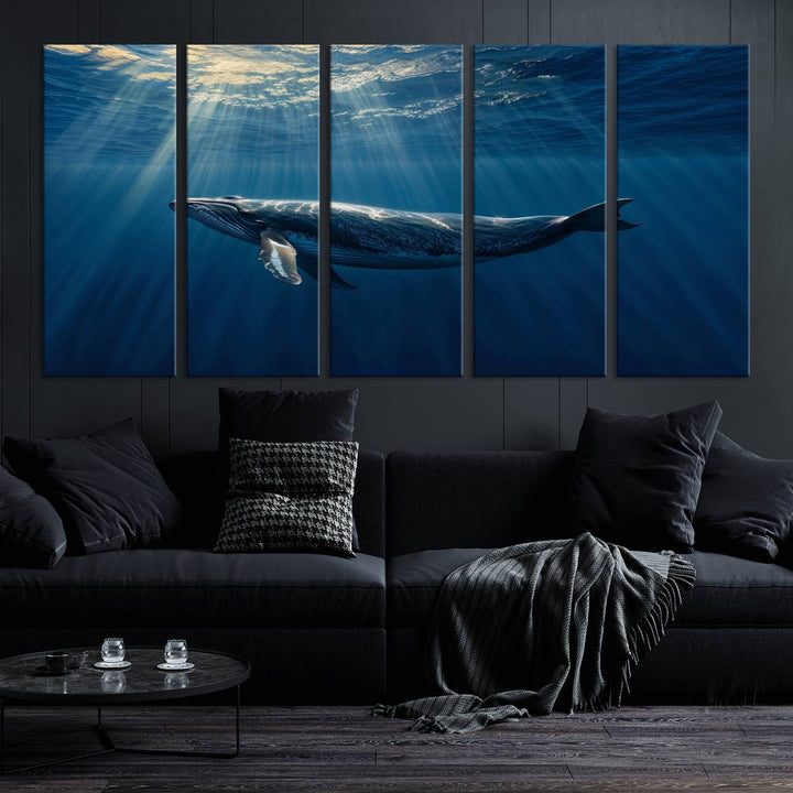 Whale under Ocean Wall Art Canvas Print