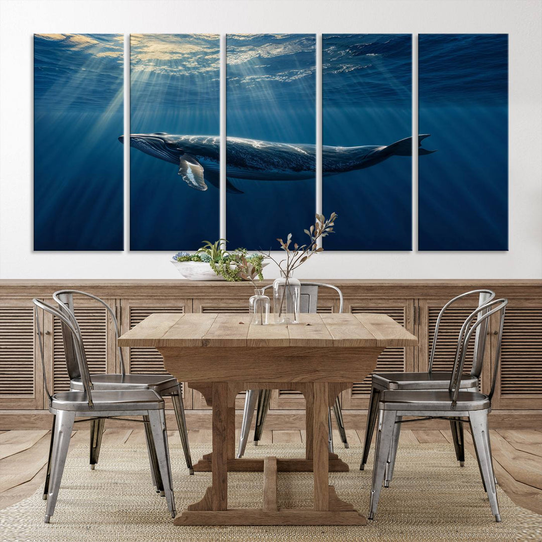 Whale under Ocean Wall Art Canvas Print