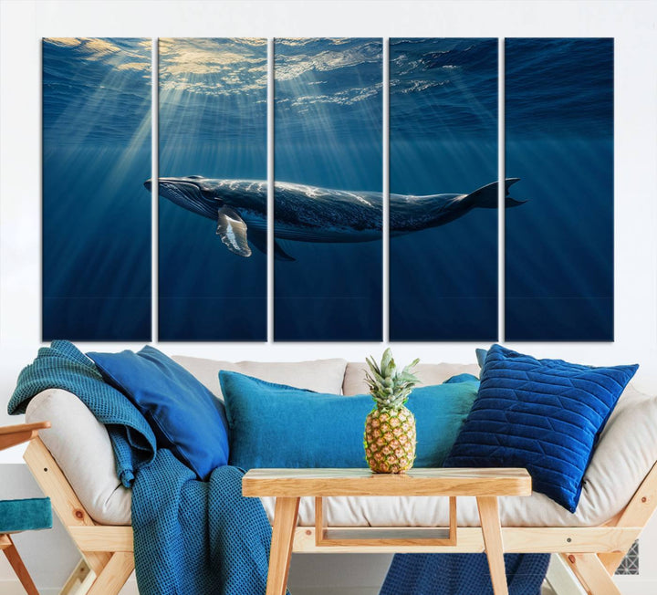 Whale under Ocean Wall Art Canvas Print