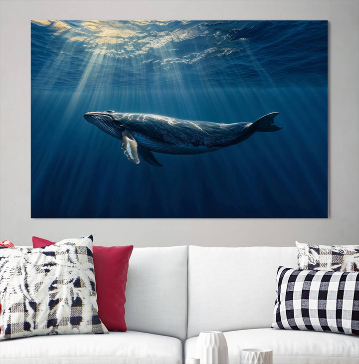 Whale under Ocean Wall Art Canvas Print