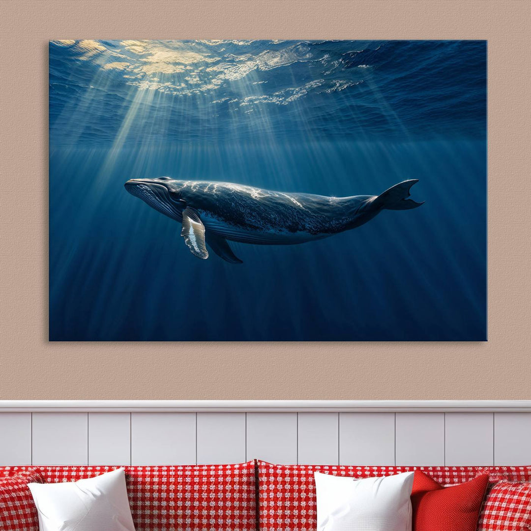 Whale under Ocean Wall Art Canvas Print