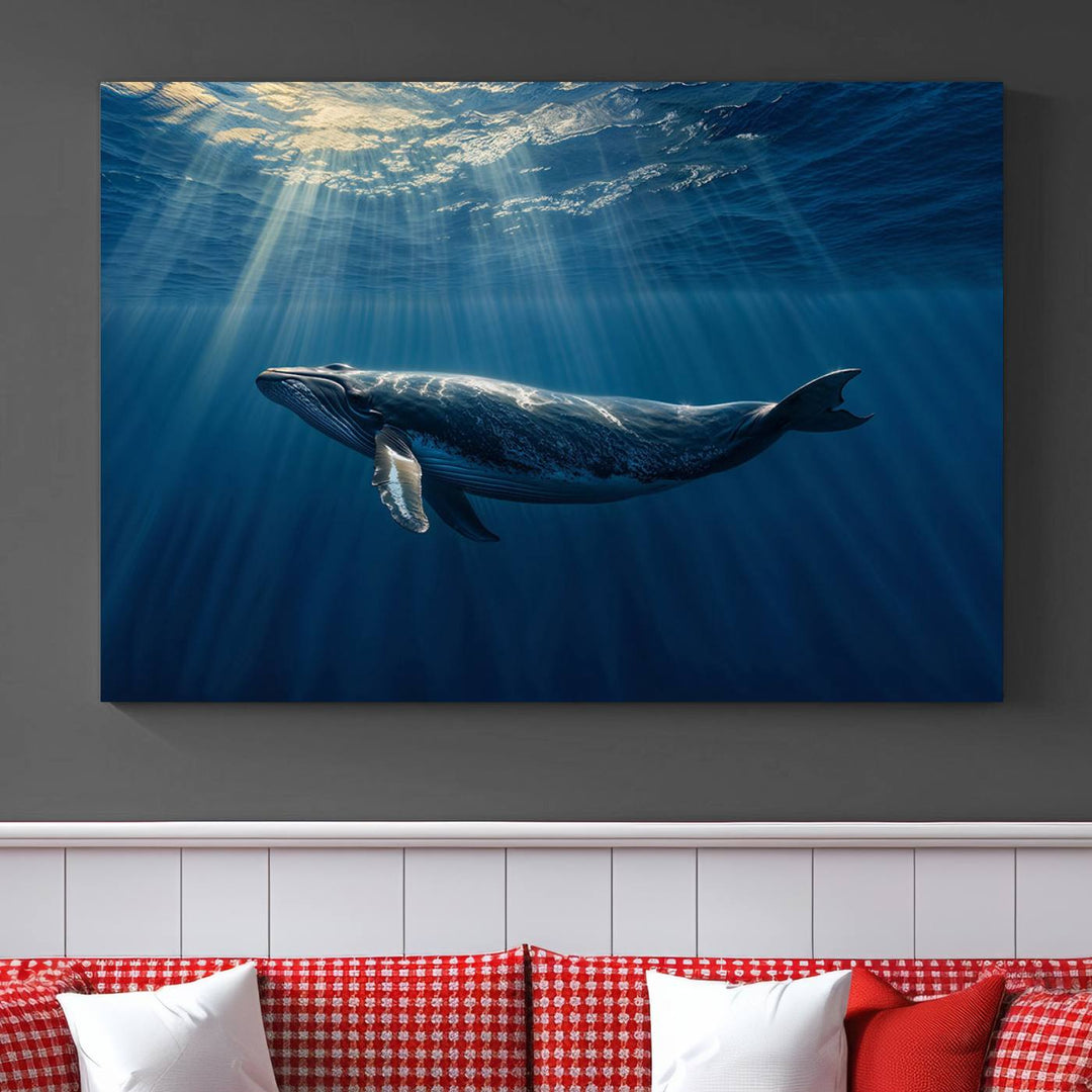 Whale under Ocean Wall Art Canvas Print