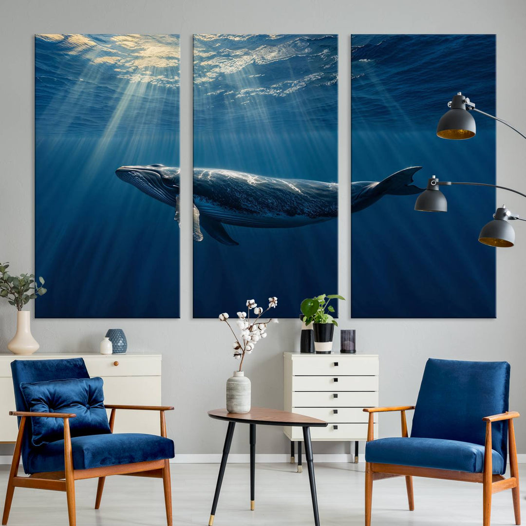 Whale under Ocean Wall Art Canvas Print