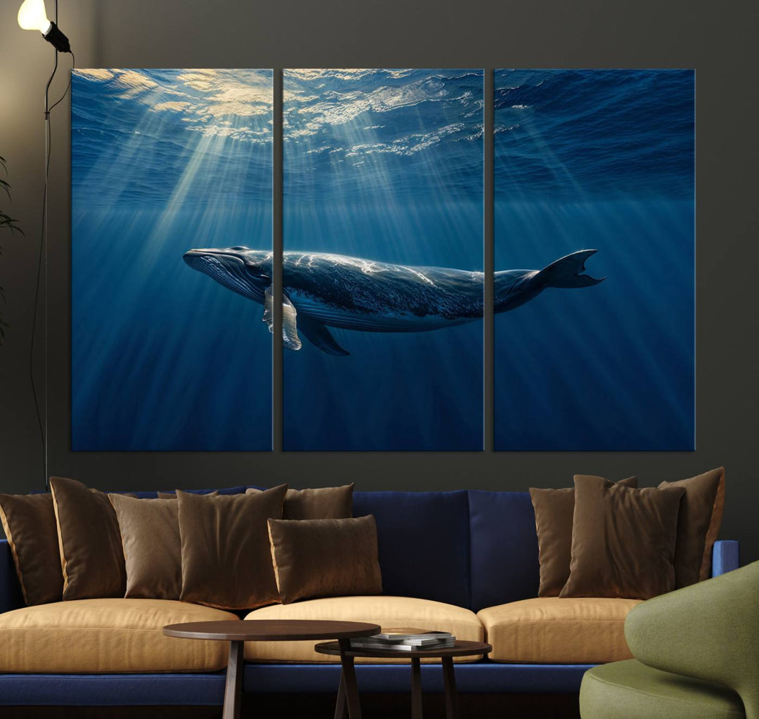 Whale under Ocean Wall Art Canvas Print