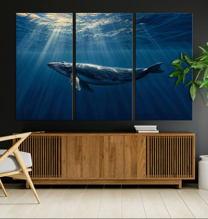 Whale under Ocean Wall Art Canvas Print