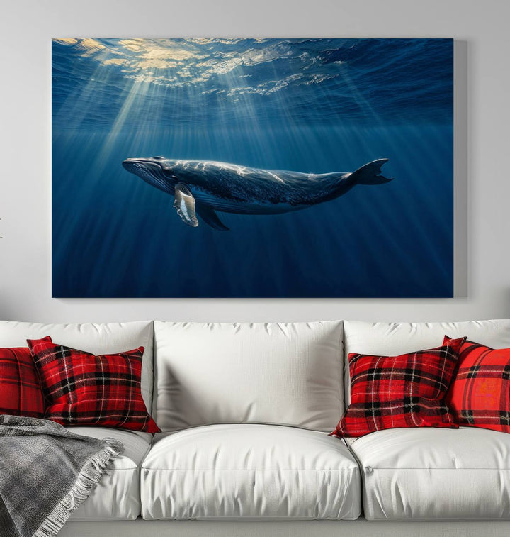 Whale under Ocean Wall Art Canvas Print