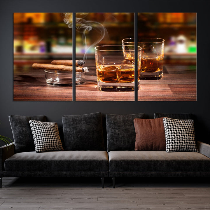 Whiskey Art Print Large Canvas Art Whiskey Printing Cuban Cigars Art Scotch Art