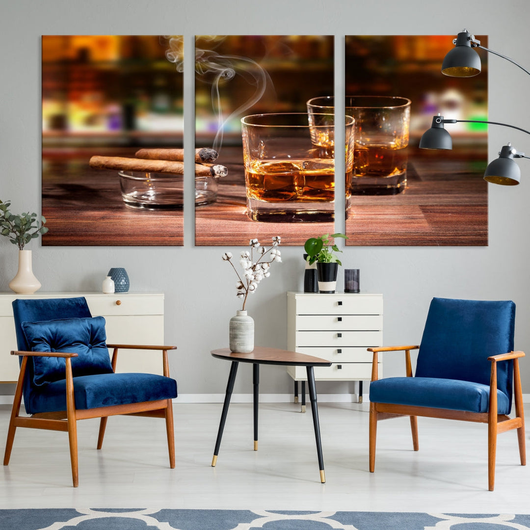 Whiskey Art Print Large Canvas Art Whiskey Printing Cuban Cigars Art Scotch Art