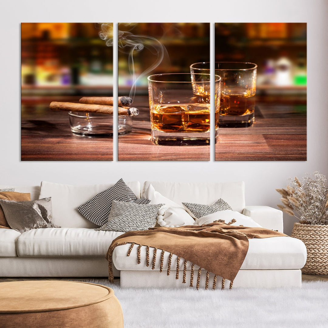 Whiskey Art Print Large Canvas Art Whiskey Printing Cuban Cigars Art Scotch Art