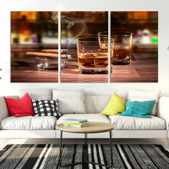 Whiskey Art Print Large Canvas Art Whiskey Printing Cuban Cigars Art Scotch Art