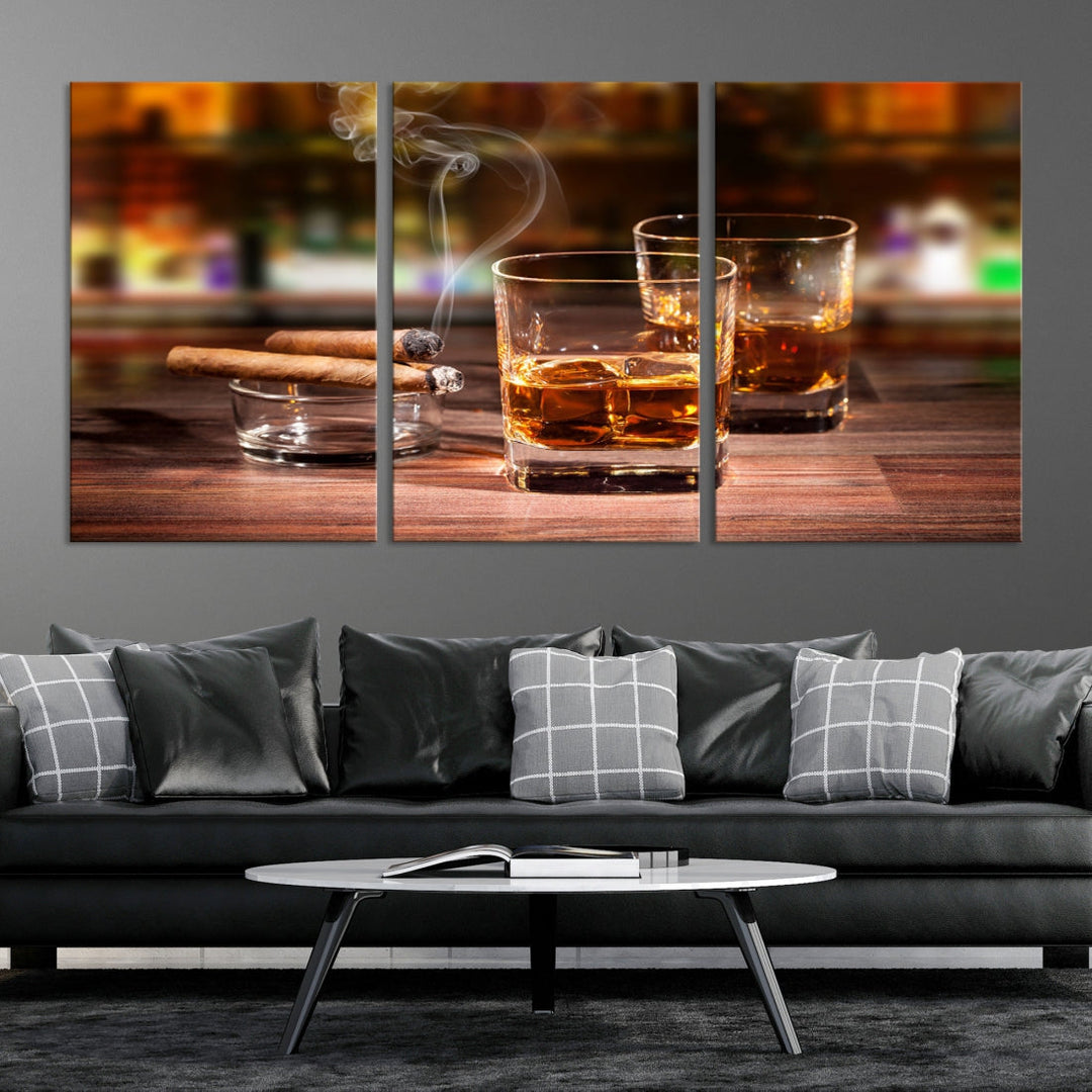 Whiskey Art Print Large Canvas Art Whiskey Printing Cuban Cigars Art Scotch Art