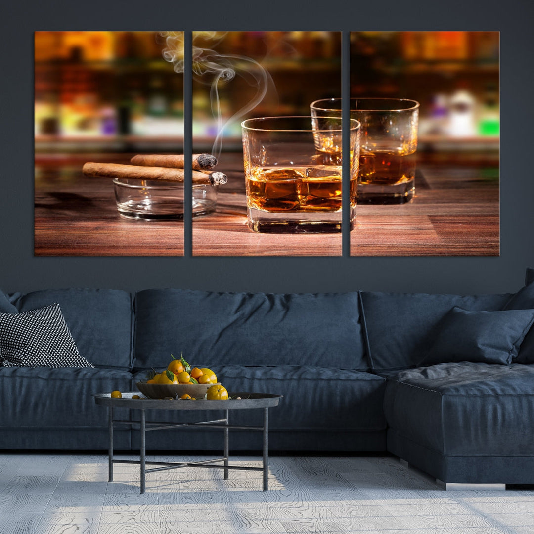 Whiskey Art Print Large Canvas Art Whiskey Printing Cuban Cigars Art Scotch Art