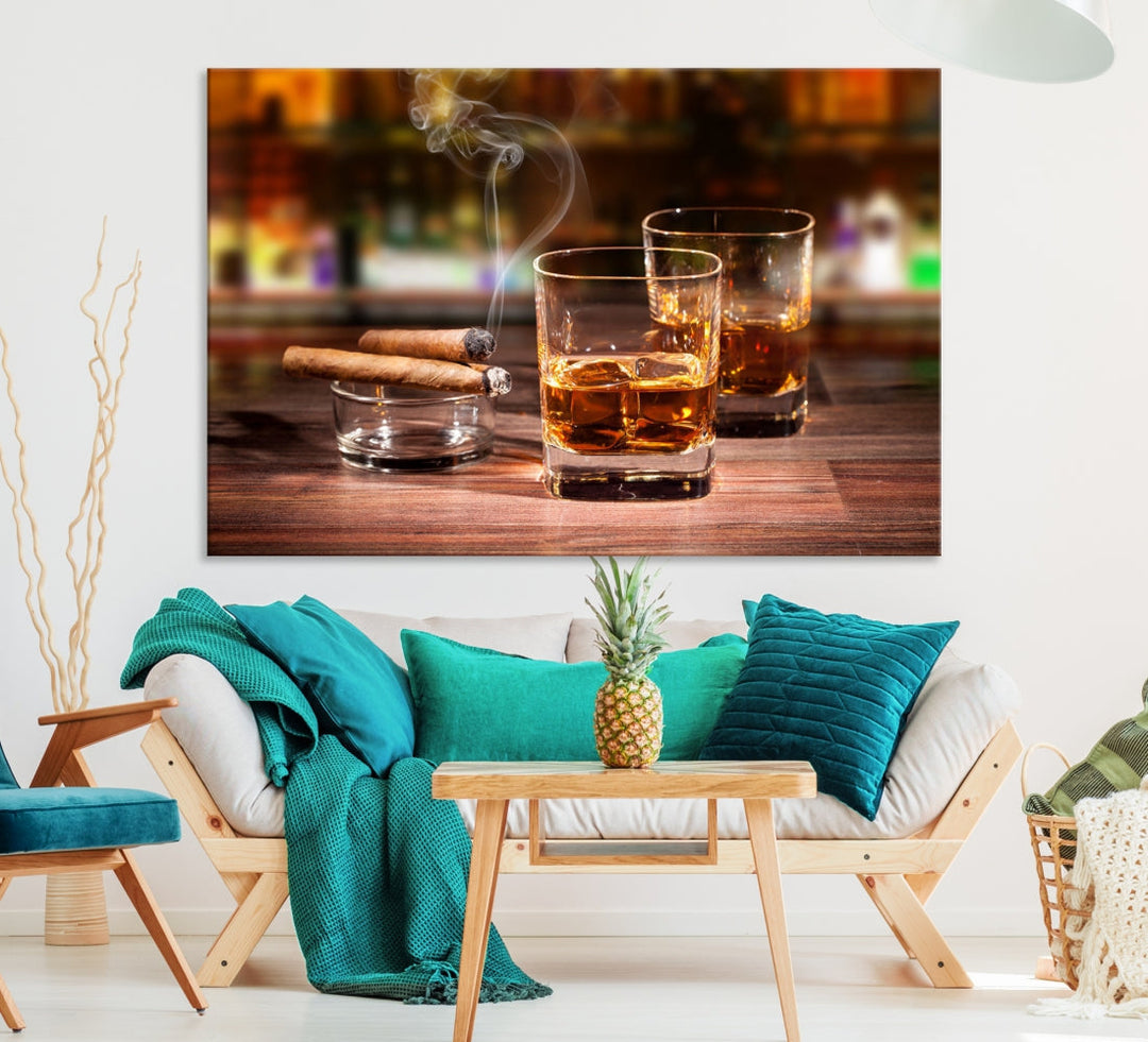 Whiskey Art Print Large Canvas Art Whiskey Printing Cuban Cigars Art Scotch Art