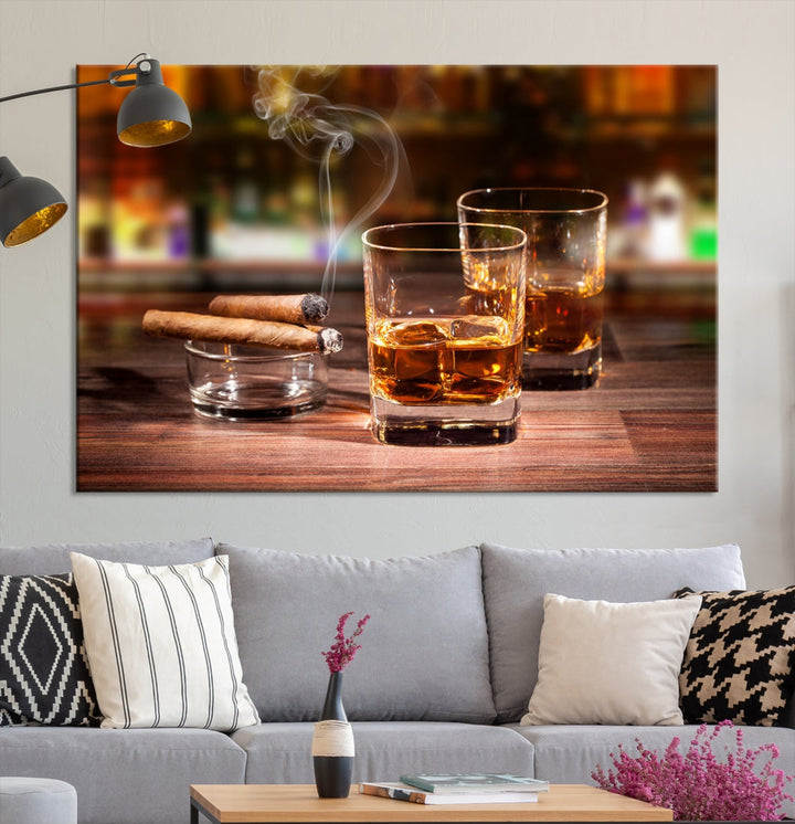 Whiskey Art Print Large Canvas Art Whiskey Printing Cuban Cigars Art Scotch Art