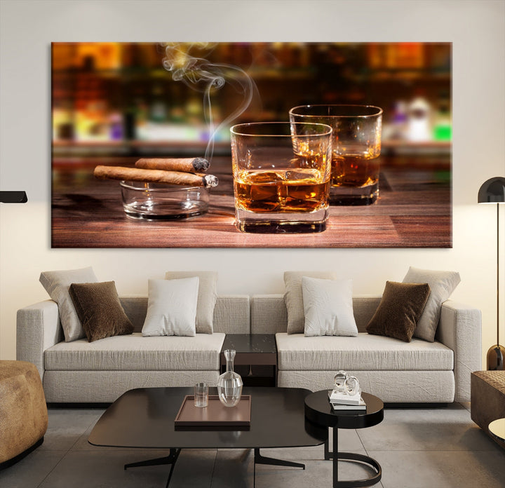 Whiskey Art Print Large Canvas Art Whiskey Printing Cuban Cigars Art Scotch Art