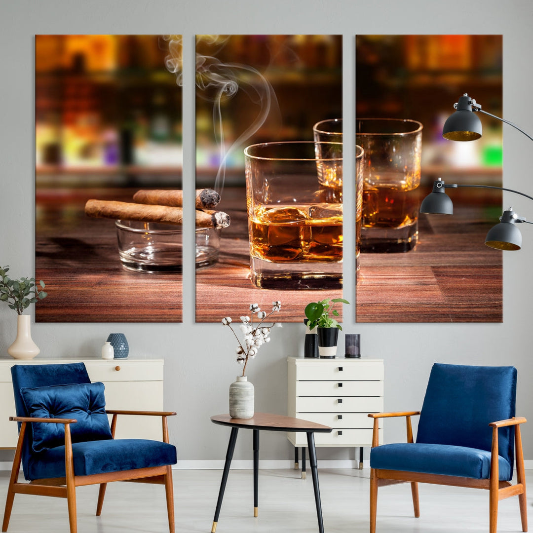 Whiskey Art Print Large Canvas Art Whiskey Printing Cuban Cigars Art Scotch Art