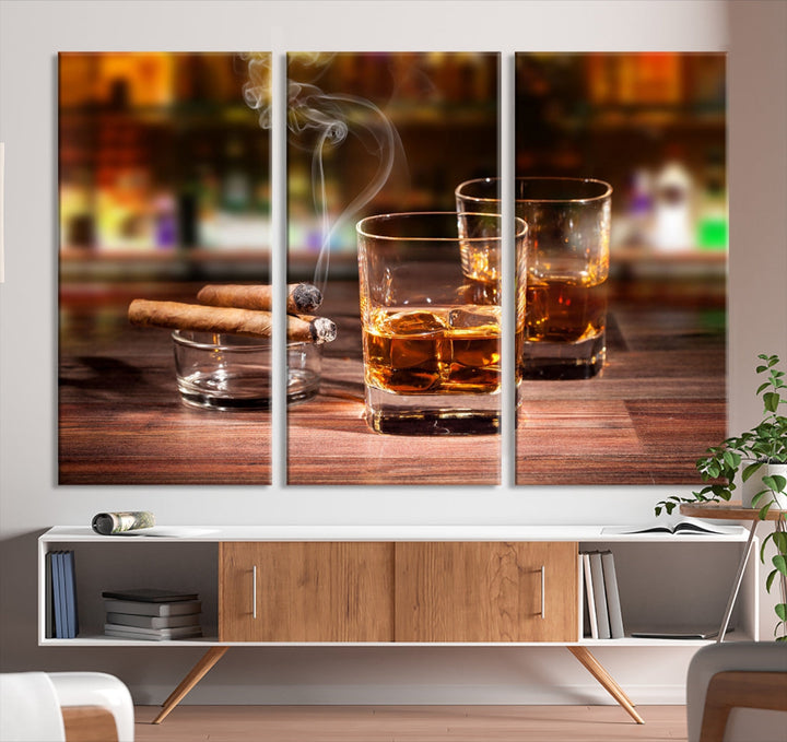 Whiskey Art Print Large Canvas Art Whiskey Printing Cuban Cigars Art Scotch Art