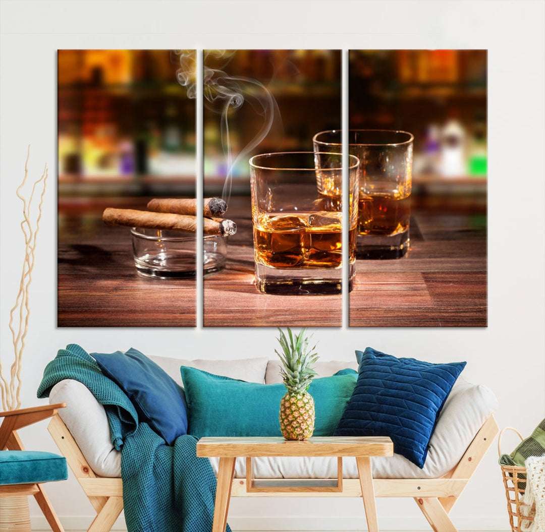 Whiskey Art Print Large Canvas Art Whiskey Printing Cuban Cigars Art Scotch Art