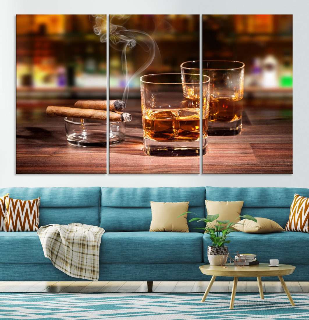 Whiskey Art Print Large Canvas Art Whiskey Printing Cuban Cigars Art Scotch Art