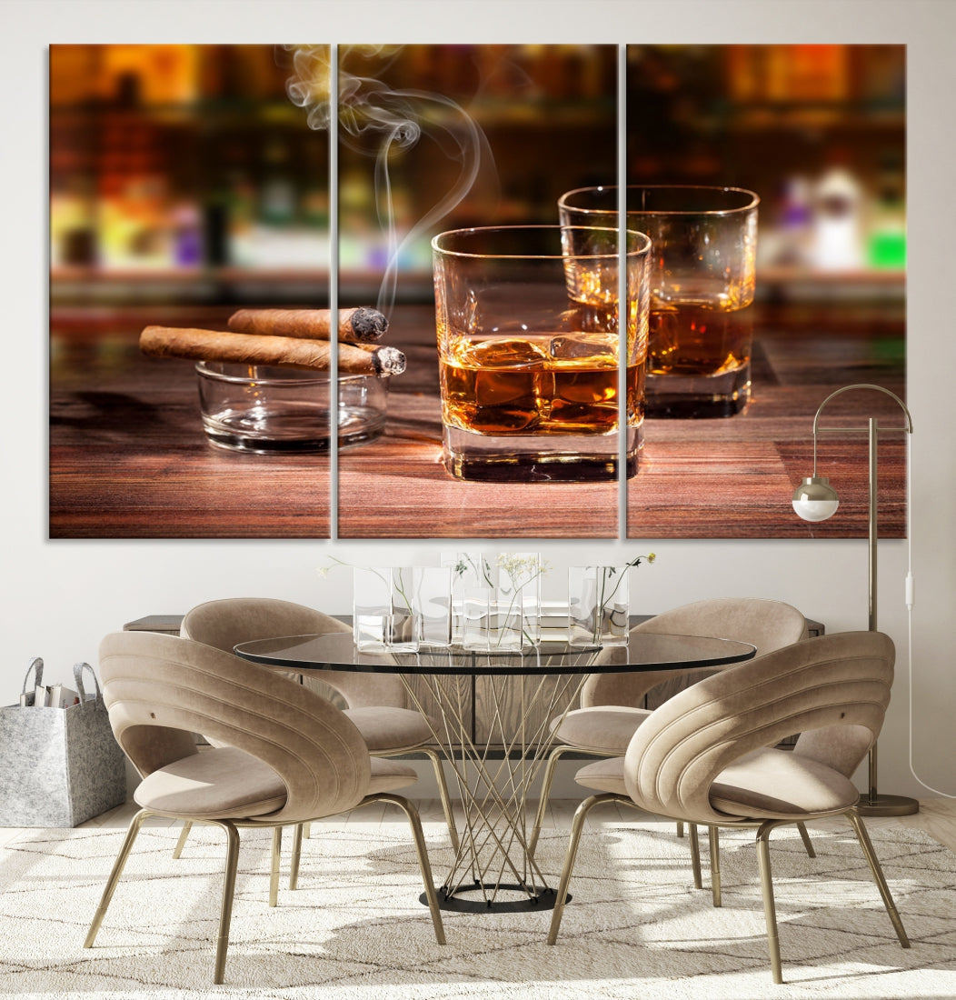 Whiskey Art Print Large Canvas Art Whiskey Printing Cuban Cigars Art Scotch Art