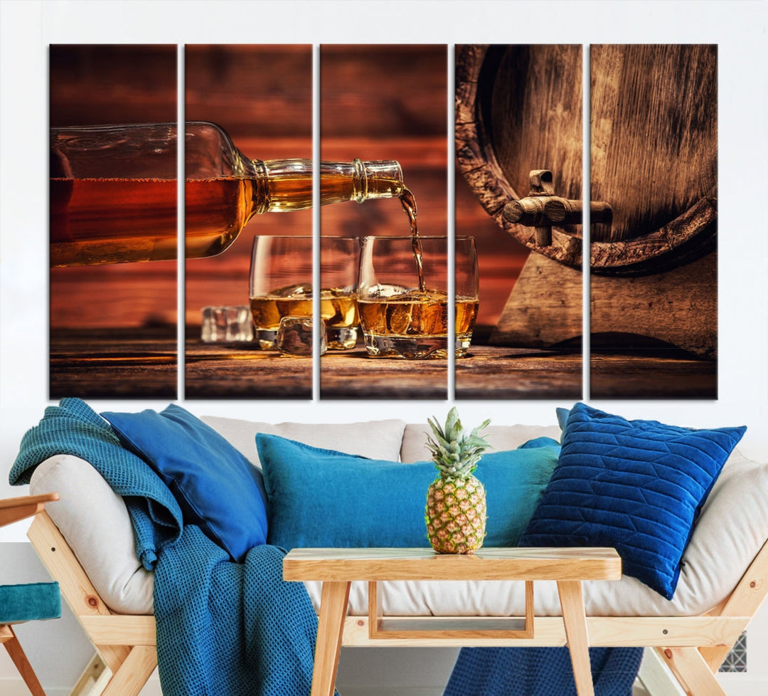 Whiskey Barrel Canvas Wall Art Print Whiskey Scotch Large Wall Decor Giclee Printing