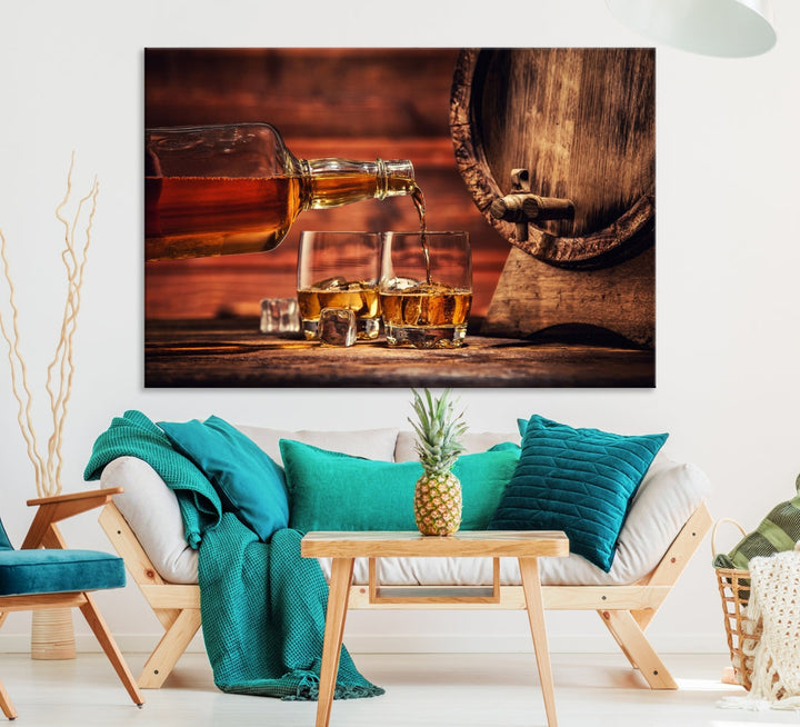 Whiskey Barrel Canvas Wall Art Print Whiskey Scotch Large Wall Decor Giclee Printing