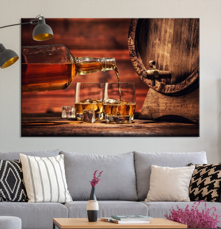 Whiskey Barrel Canvas Wall Art Print Whiskey Scotch Large Wall Decor Giclee Printing