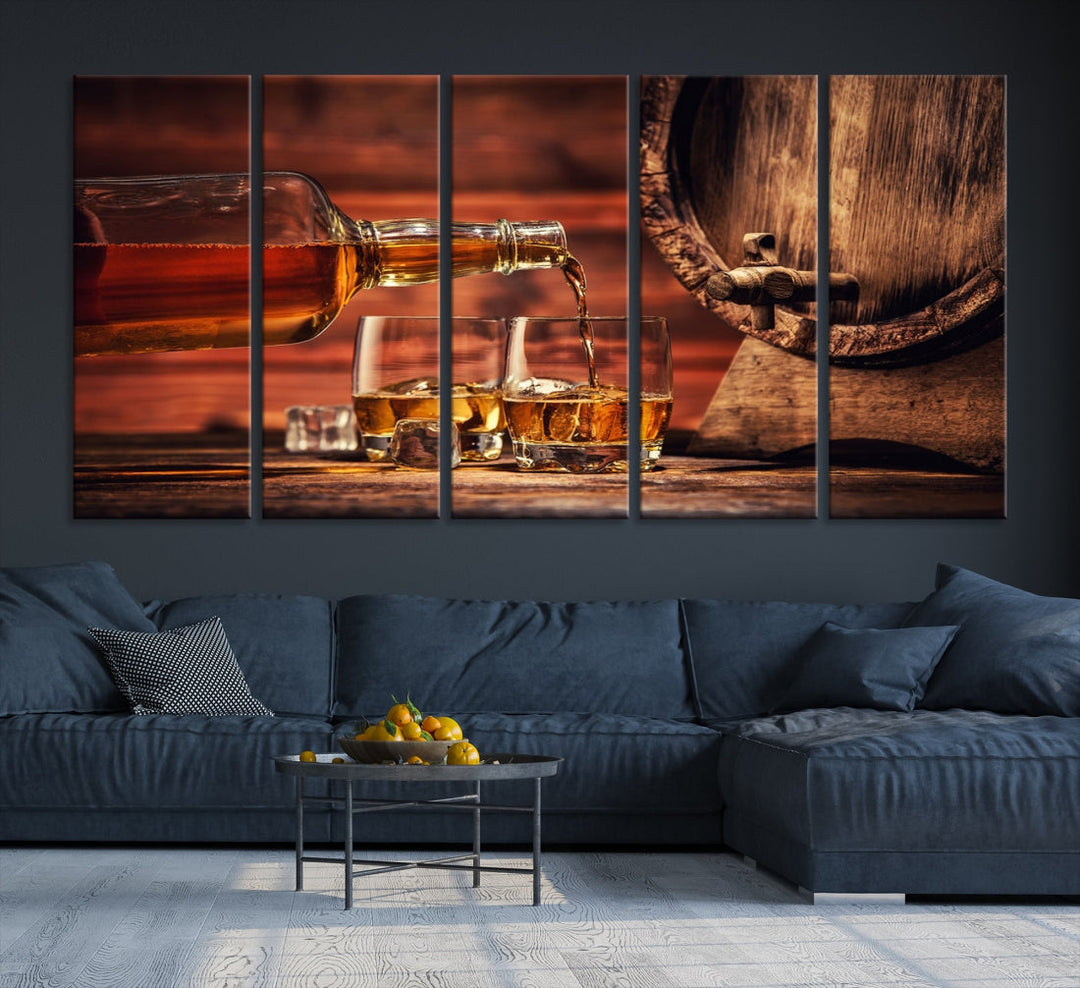 Whiskey Barrel Canvas Wall Art Print Whiskey Scotch Large Wall Decor Giclee Printing