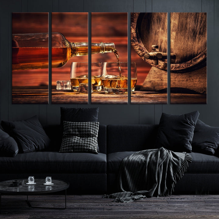 Whiskey Barrel Canvas Wall Art Print Whiskey Scotch Large Wall Decor Giclee Printing