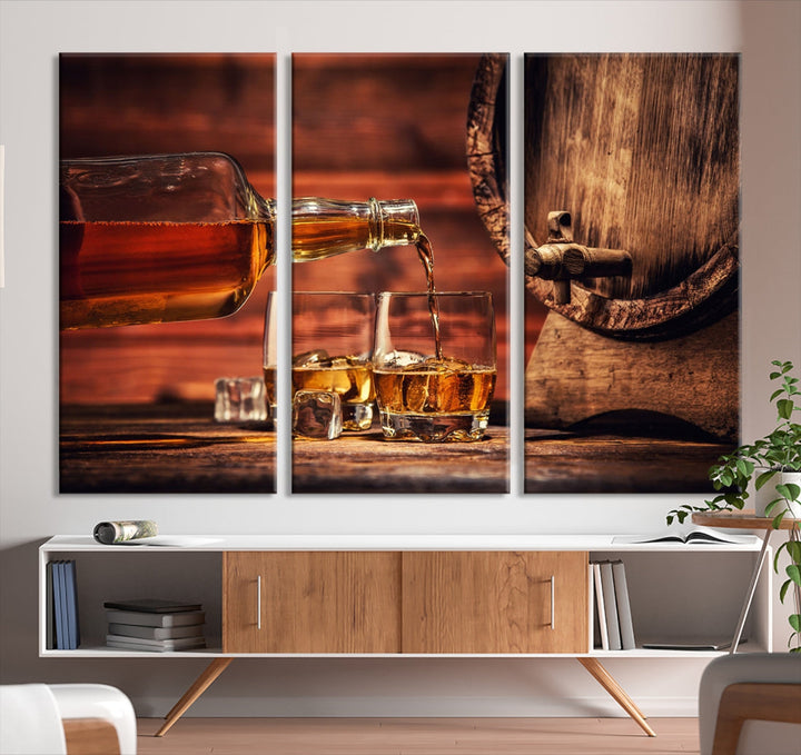 Whiskey Barrel Canvas Wall Art Print Whiskey Scotch Large Wall Decor Giclee Printing